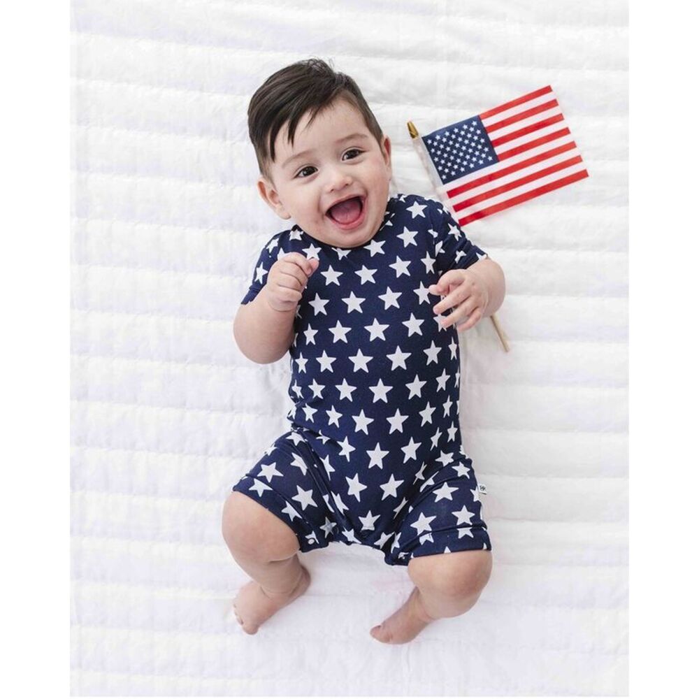 Bums & Roses Girls  Navy Star Shortie Romper, Multicolor